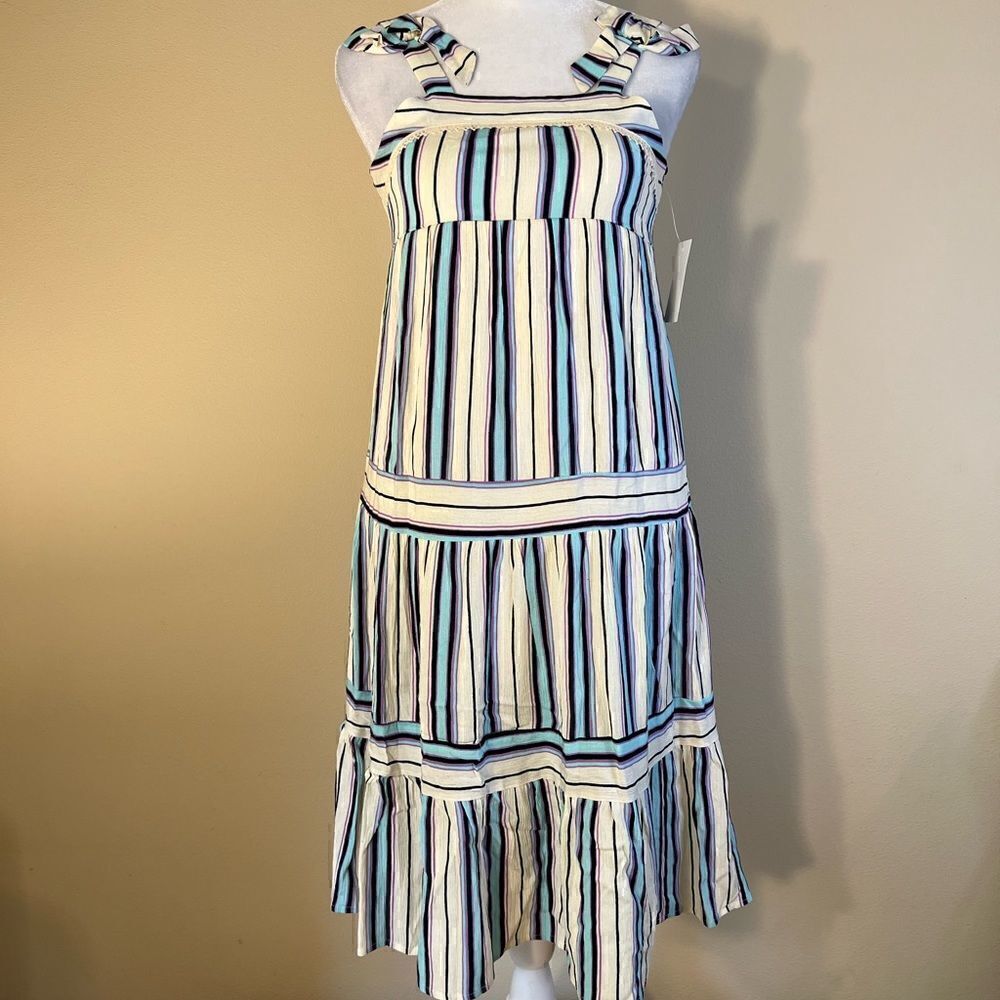 NWT! Girls Tilt Off White Aqua Purple Striped Boho Dress Small 7 - 8